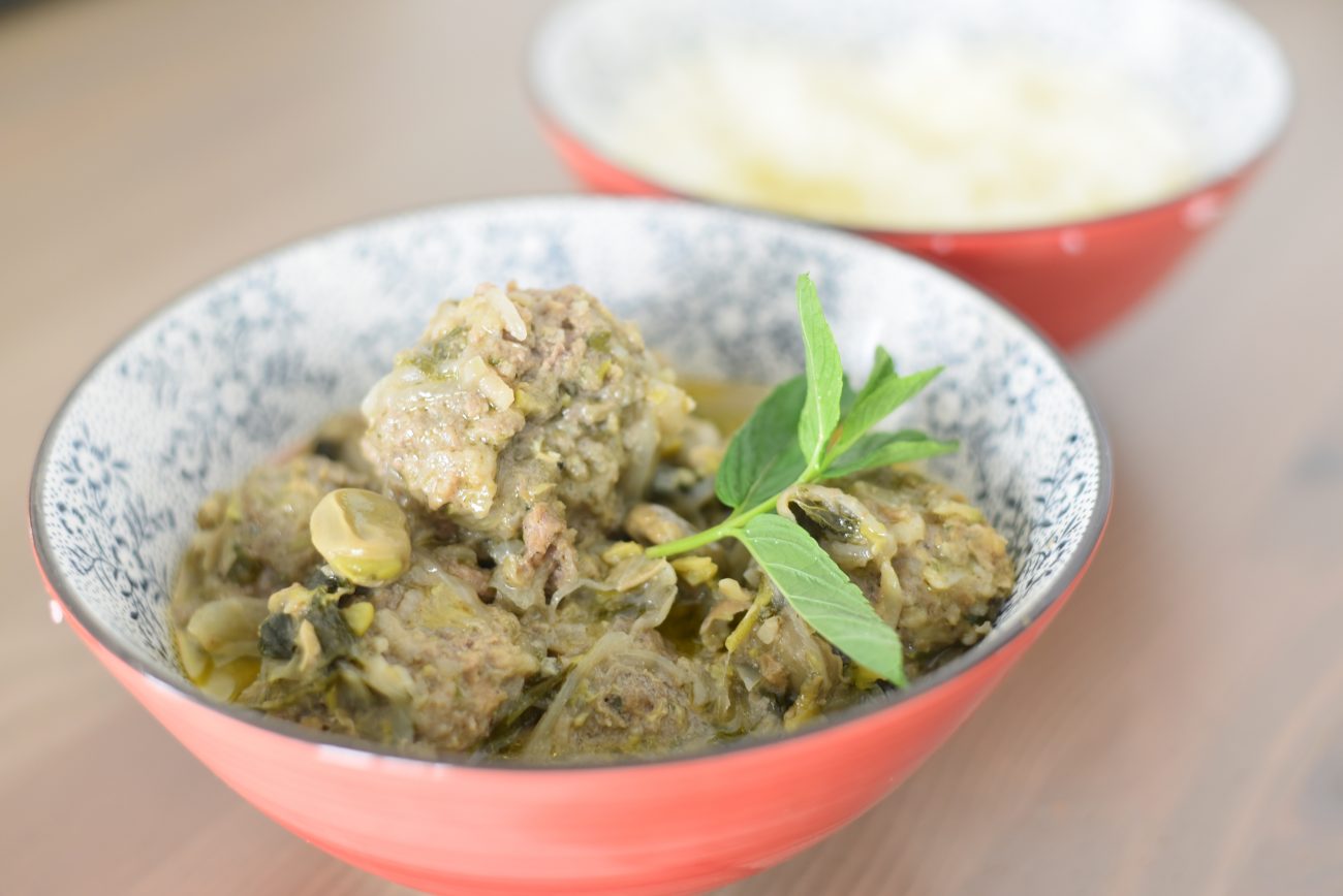 Meatballs and Fava beans in Green herb sauce