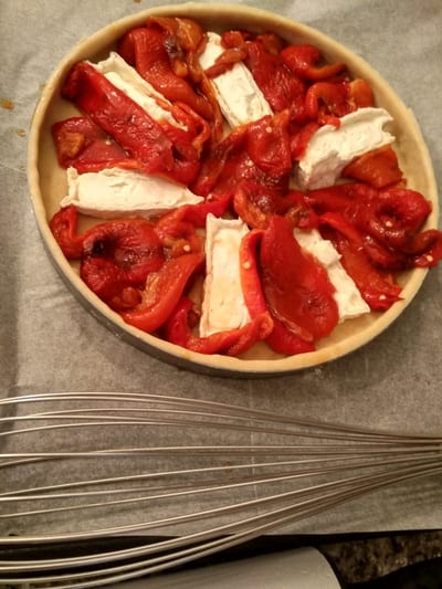 Roasted peppers goat cheese tart