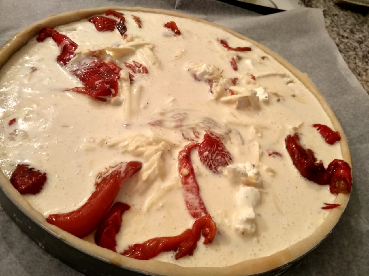 Roasted peppers goat cheese tart