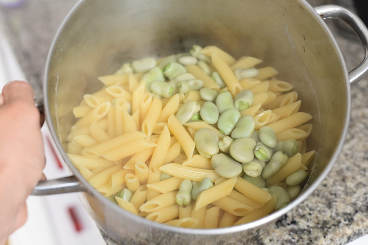 Pasta with oxtail and fava beans