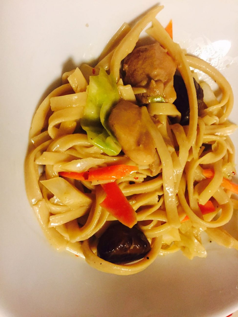 Brown Rice Noodles with Chicken, Coconut Milk and Chestnuts