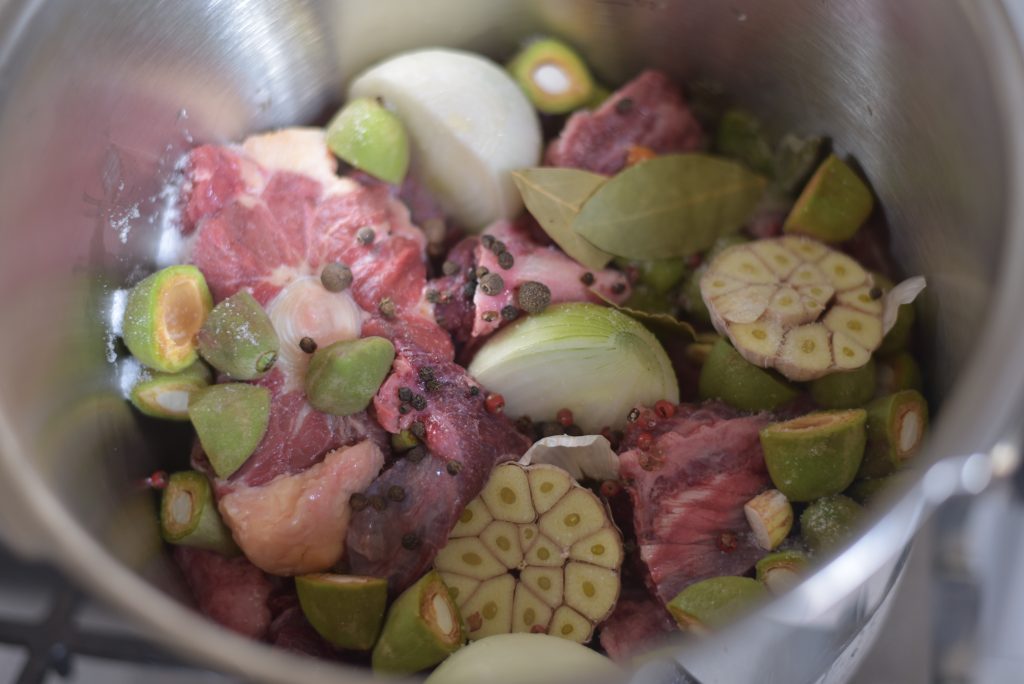 oxtail and green almonds stew